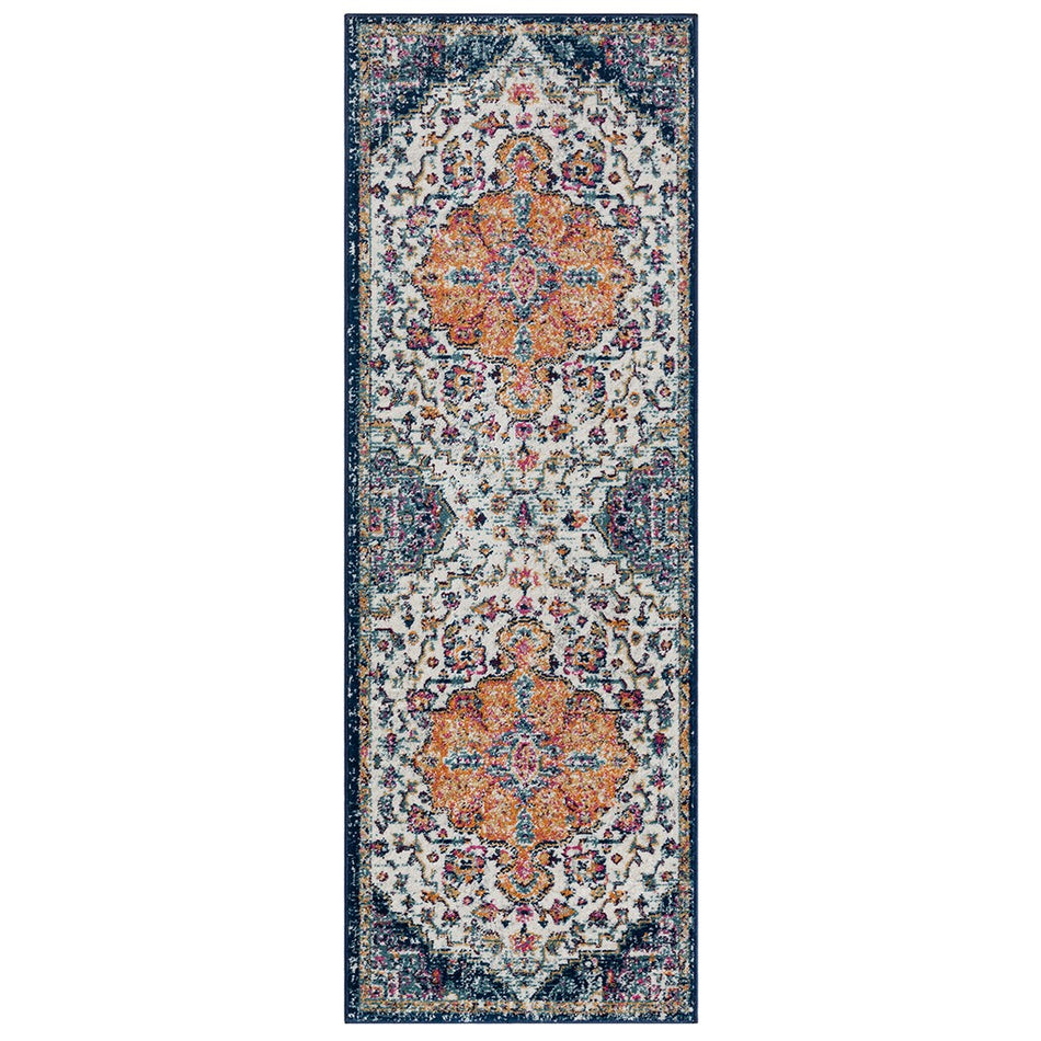 Mateo Boho Medallion Woven Area Rug - Blue Multi - 3x8' Runner