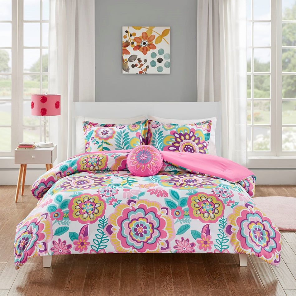 Camille Floral Comforter Set - Pink - Full Size / Queen Size