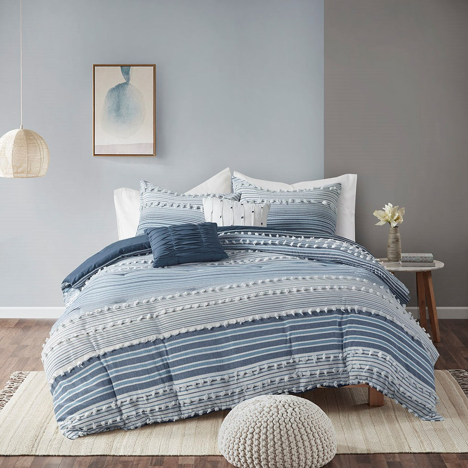 Urban Habitat Calum Cotton Jacquard Comforter Set - Navy  - Twin Size / Twin XL Size Shop Online & Save - ExpressHomeDirect.com