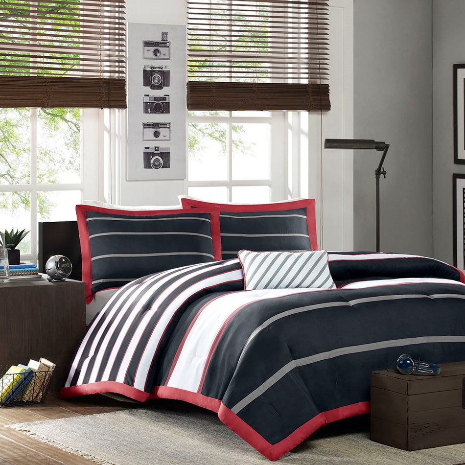 Mi Zone Ashton Comforter Set - Red / Black - King Size / Cal King Size