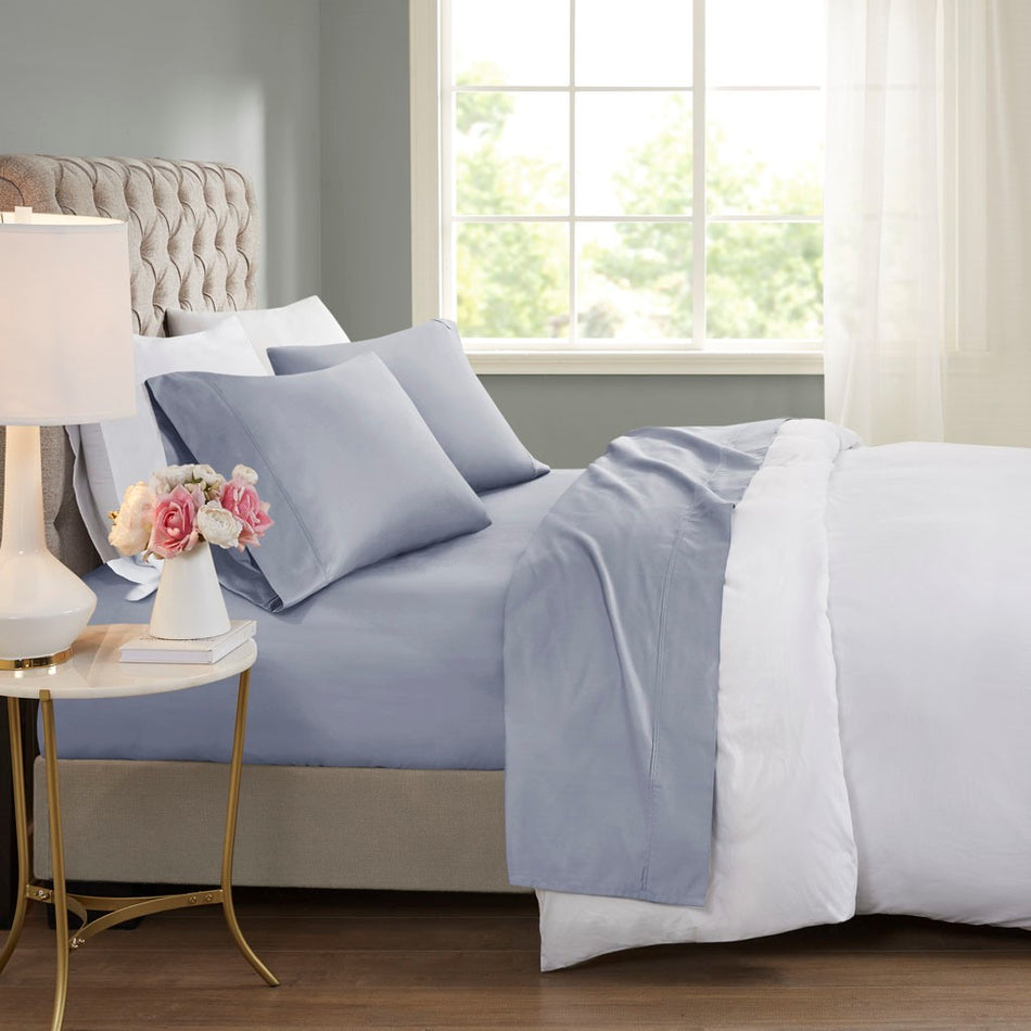 Beautyrest 600 Thread Count Cooling Cotton Blend 4 PC Sheet Set - Blue - Queen Size