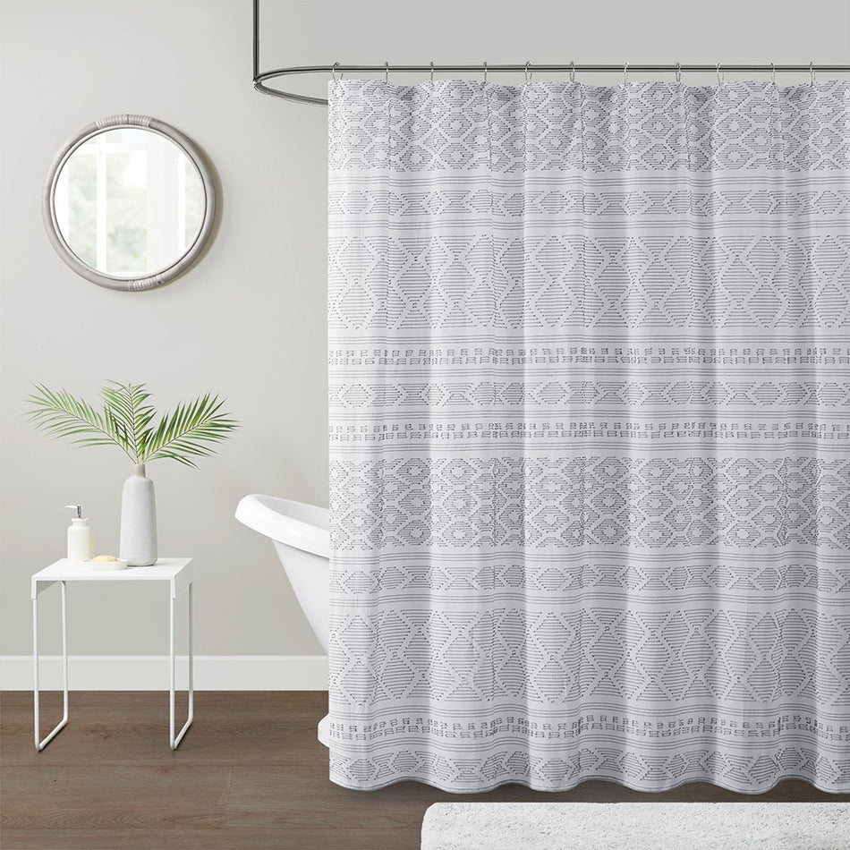 Urban Habitat Lizbeth Cotton Clip Jacquard Shower Curtain - White / Indigo - 72x72"