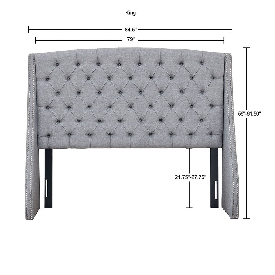 Harper Upholstery Headboard - Grey - King Size
