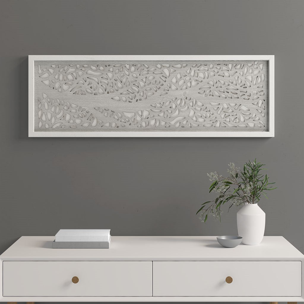 Madison Park Laurel Branches Carved Wood Panel Wall Decor - Grey 