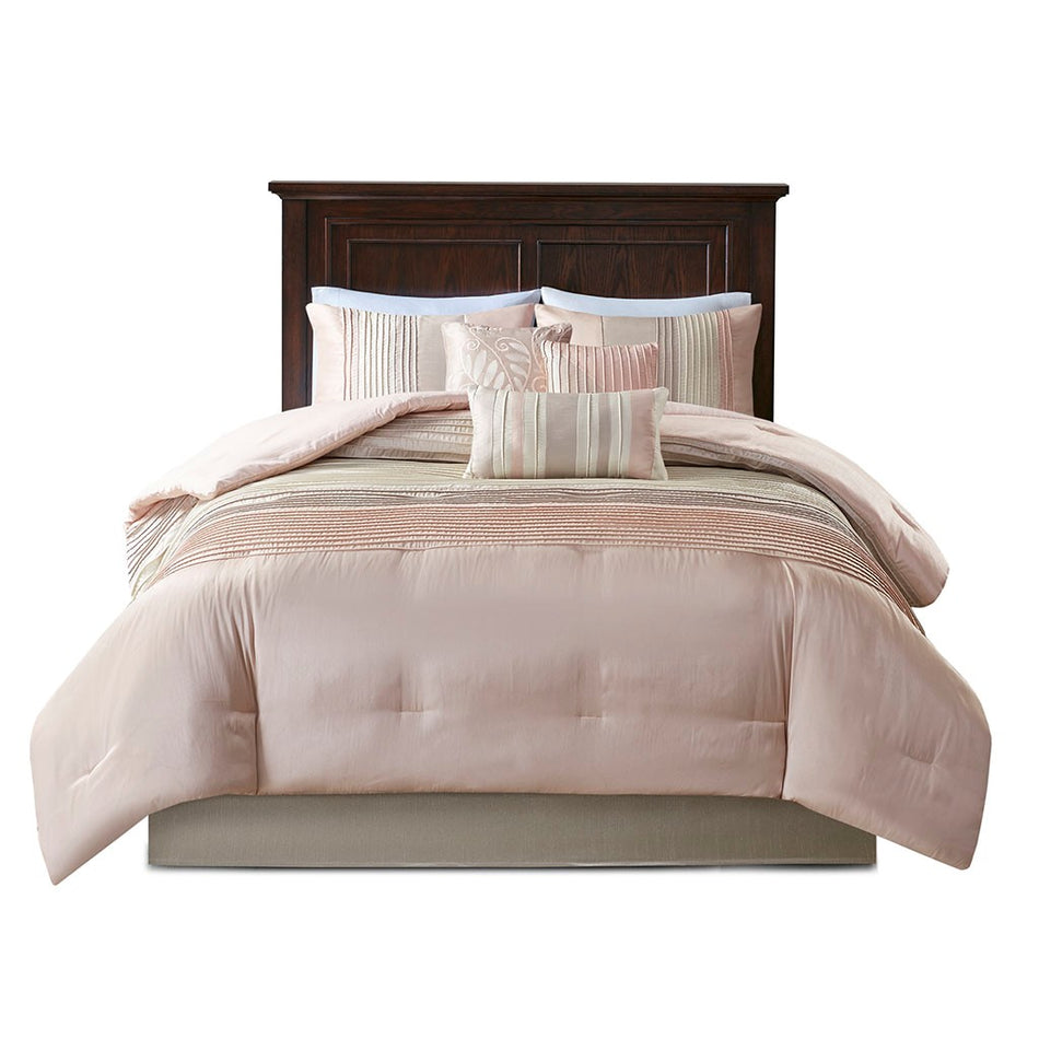 Amherst 7 Piece Comforter Set - Blush / Taupe - Cal King Size