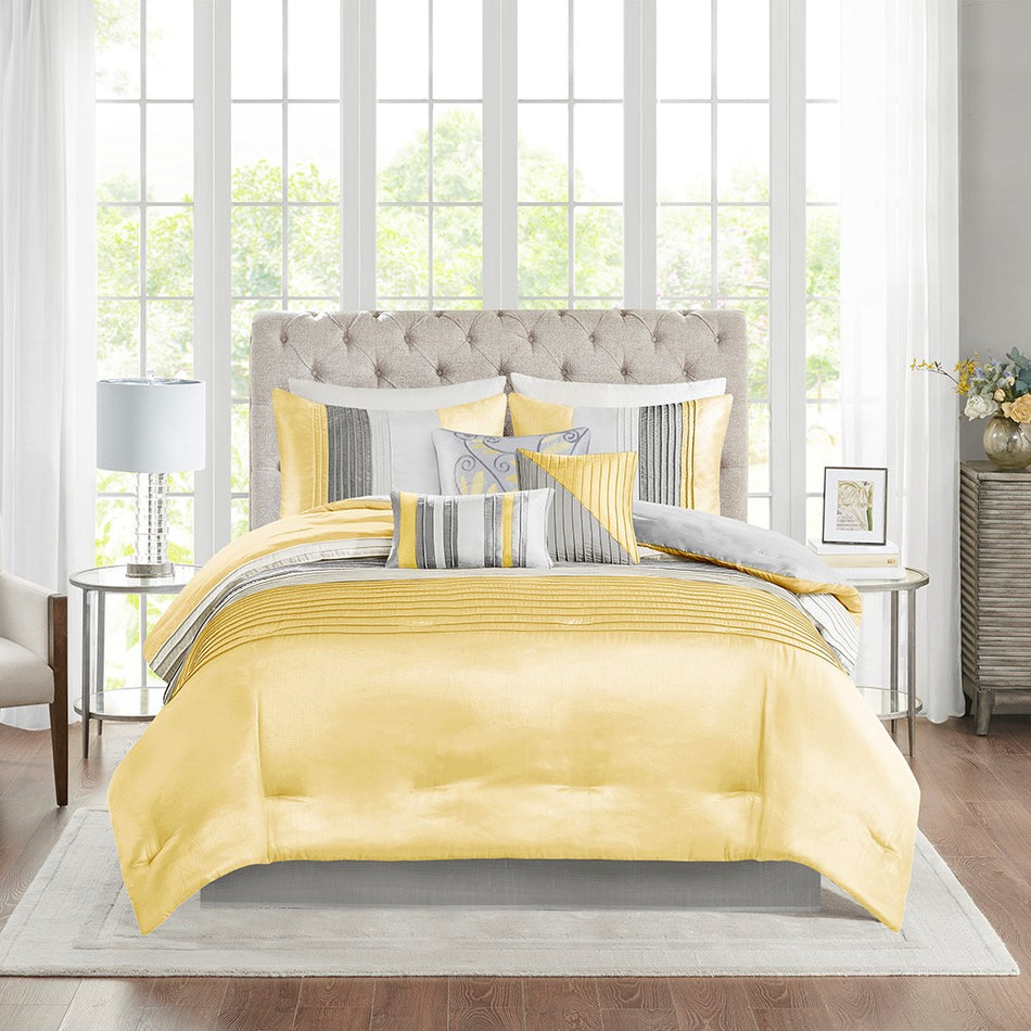 Amherst 7 Piece Comforter Set - Yellow - Queen Size