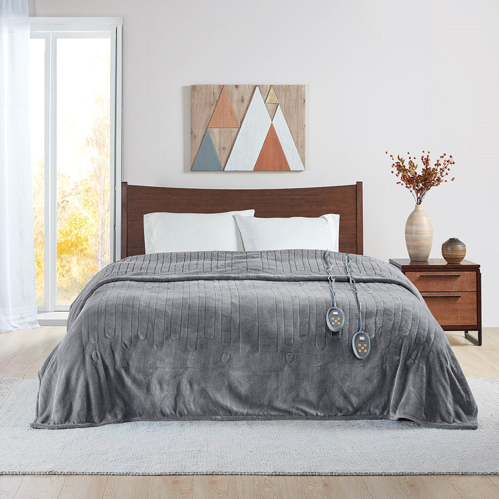 Beautyrest Heated Microlight to Berber Blanket - Grey - Full Size