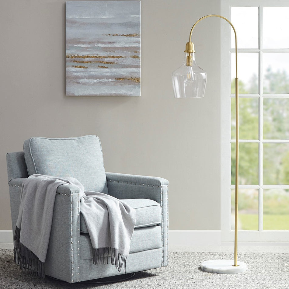 Hampton Hill Auburn Arched Floor Lamp with Marble Base - Gold 