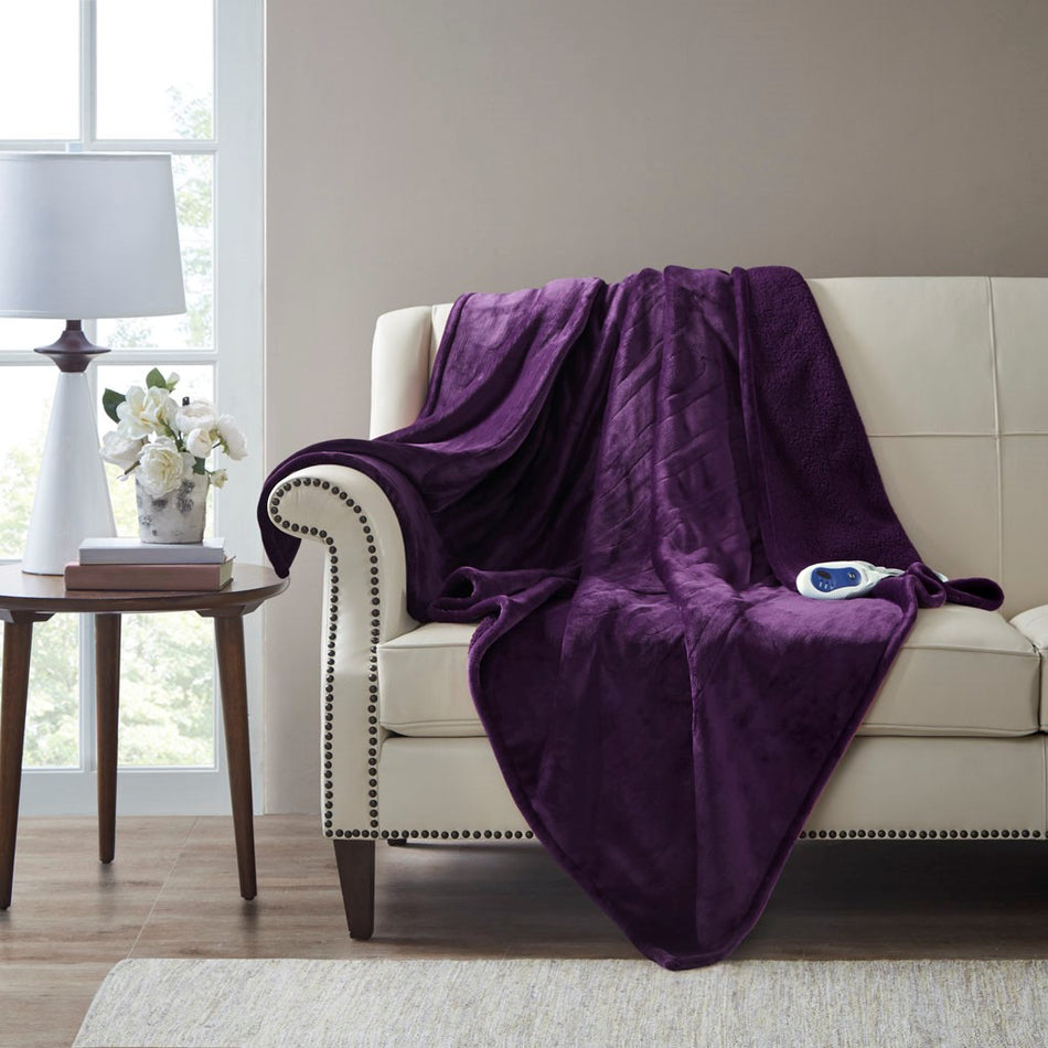 Beautyrest Heated Microlight to Berber Throw - Purple - 60x70"