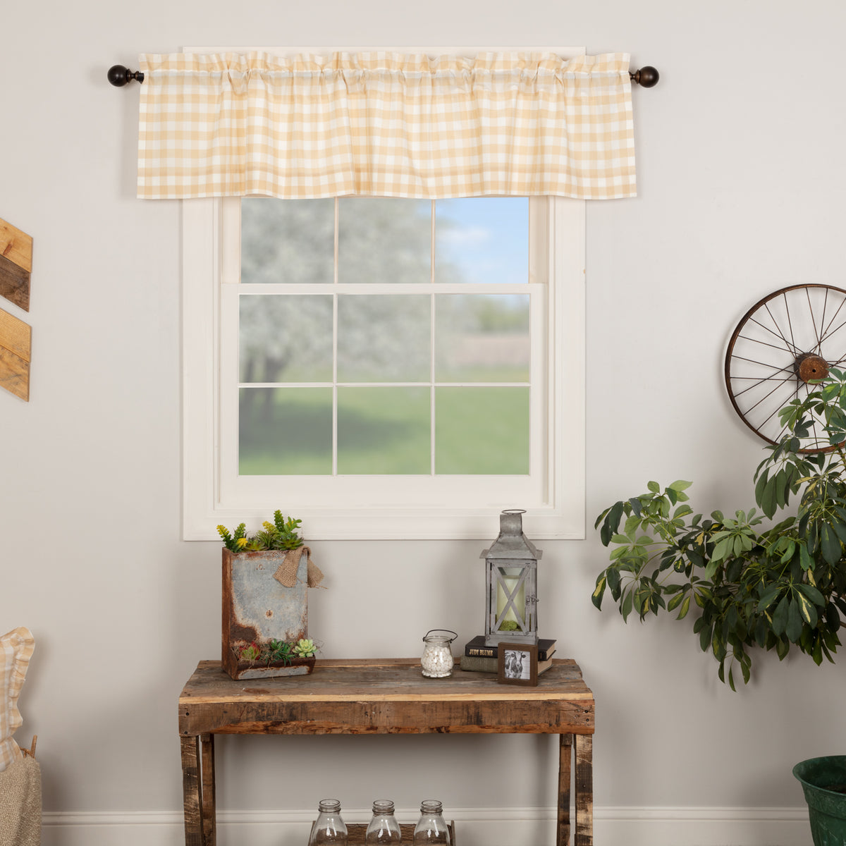April & Olive Annie Buffalo Tan Check Valance 16x72 By VHC Brands