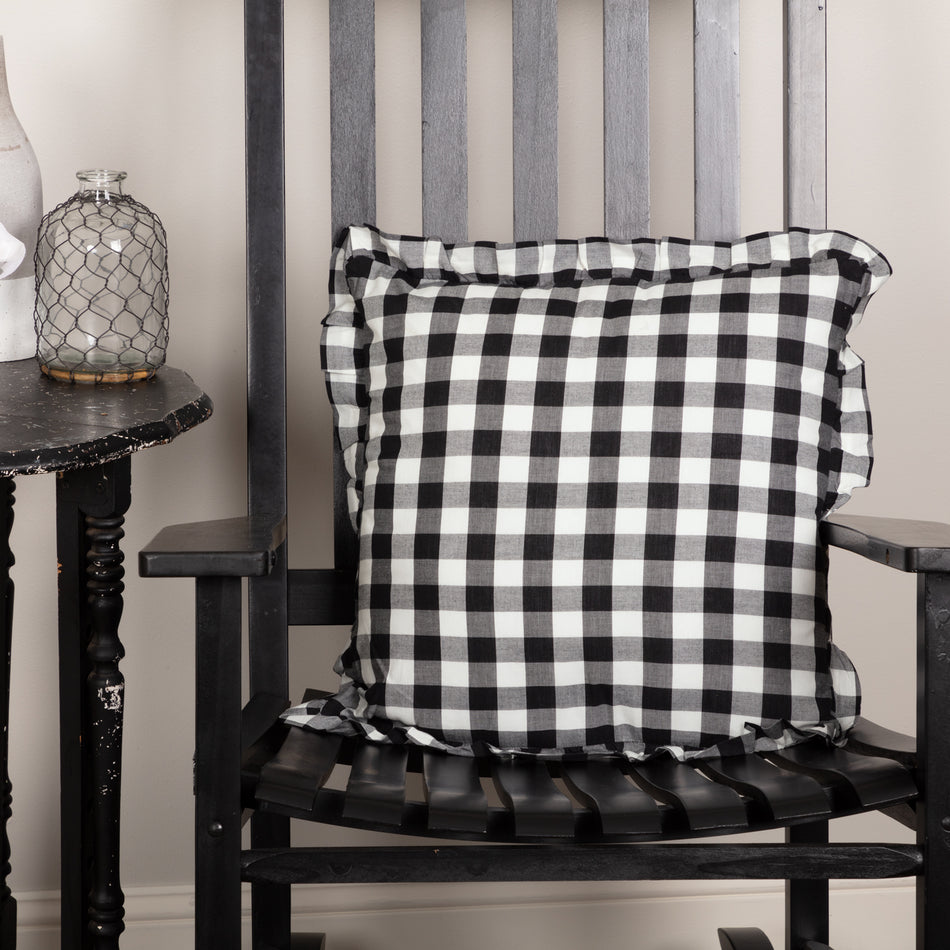 April & Olive Annie Buffalo Black Check Ruffled Fabric Pillow 18x18 By VHC Brands