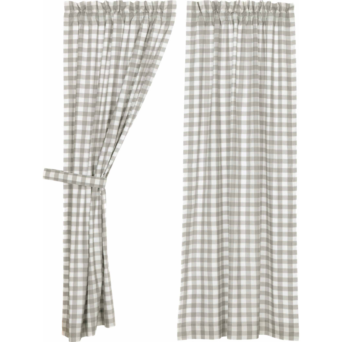 April & Olive Annie Buffalo Grey Check Short Panel Set of 2 63x36 By VHC Brands