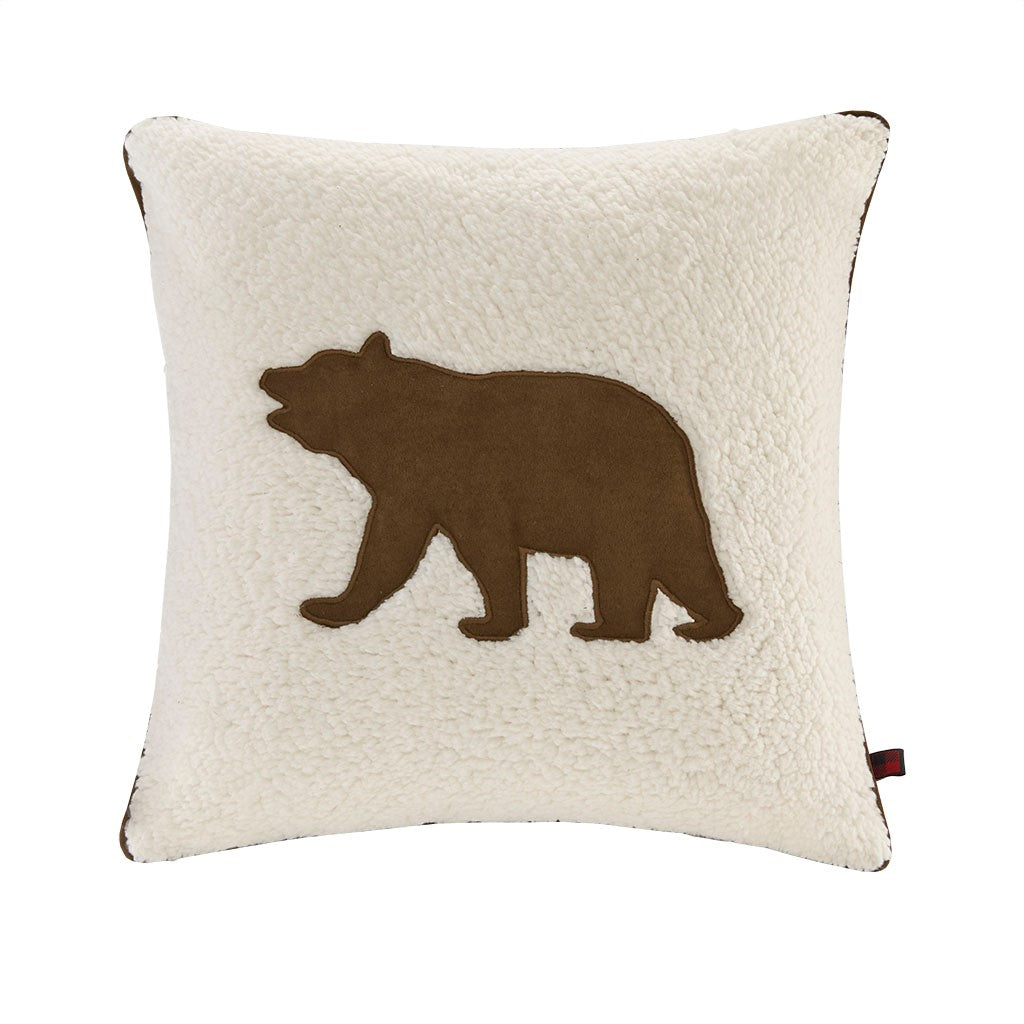 Woolrich Bear Square Berber Pillow - White - 18x18"