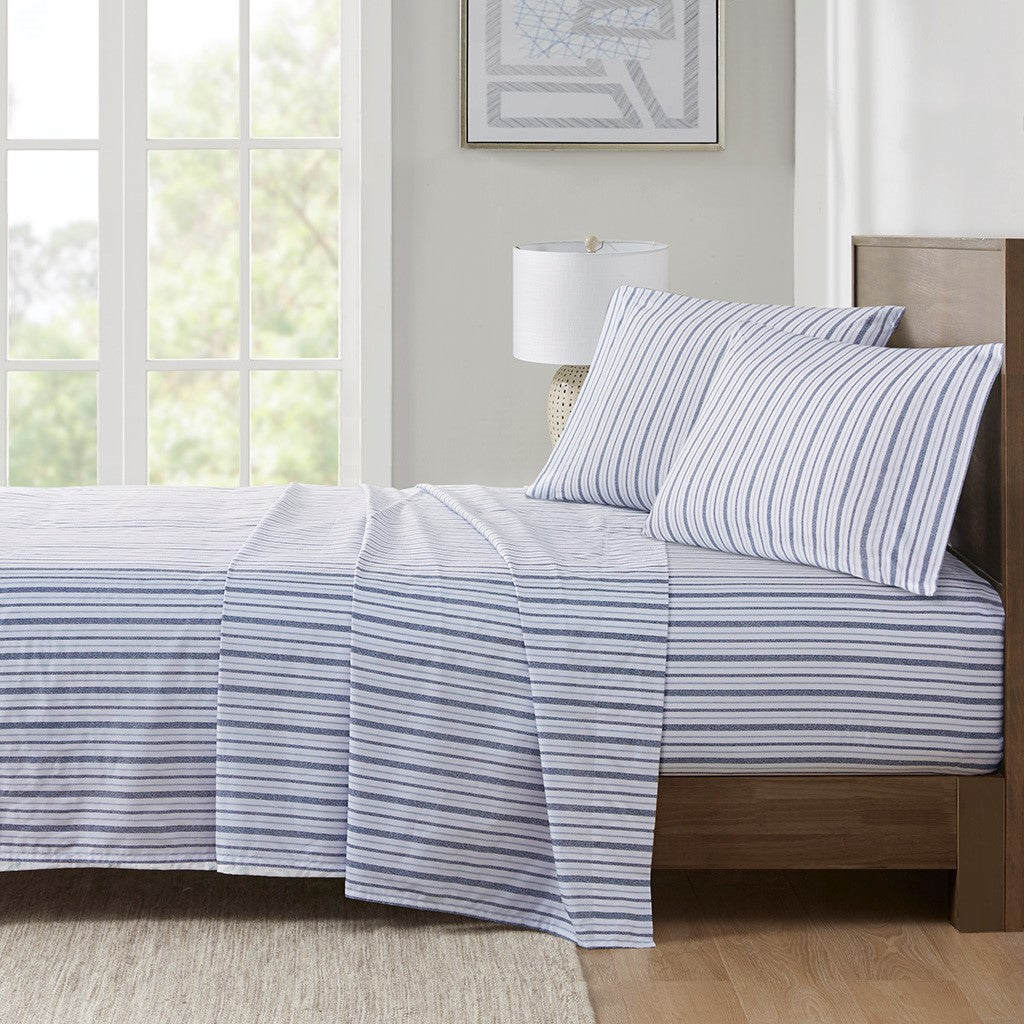 Madison Park Essentials 200 Thread Count Printed Cotton Sheet Set - Blue Stripe  - Queen Size Shop Online & Save - ExpressHomeDirect.com