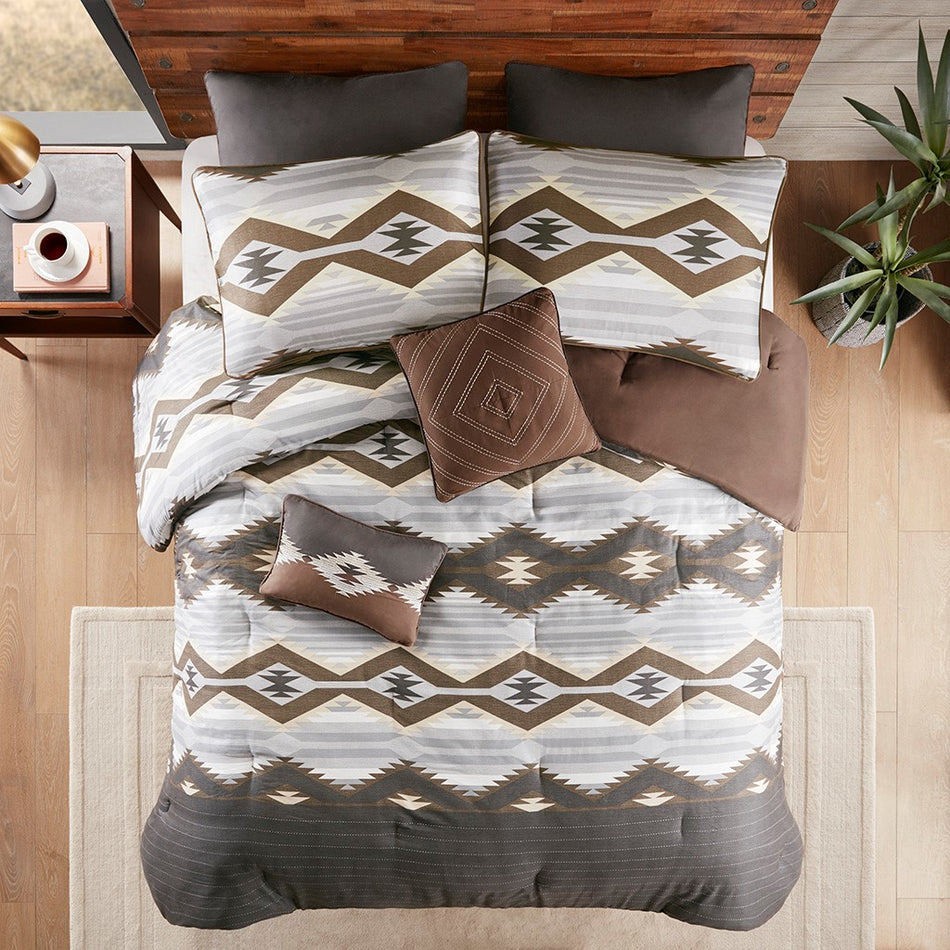 Bitter Creek Oversized Comforter Set - Grey / Brown - Queen Size