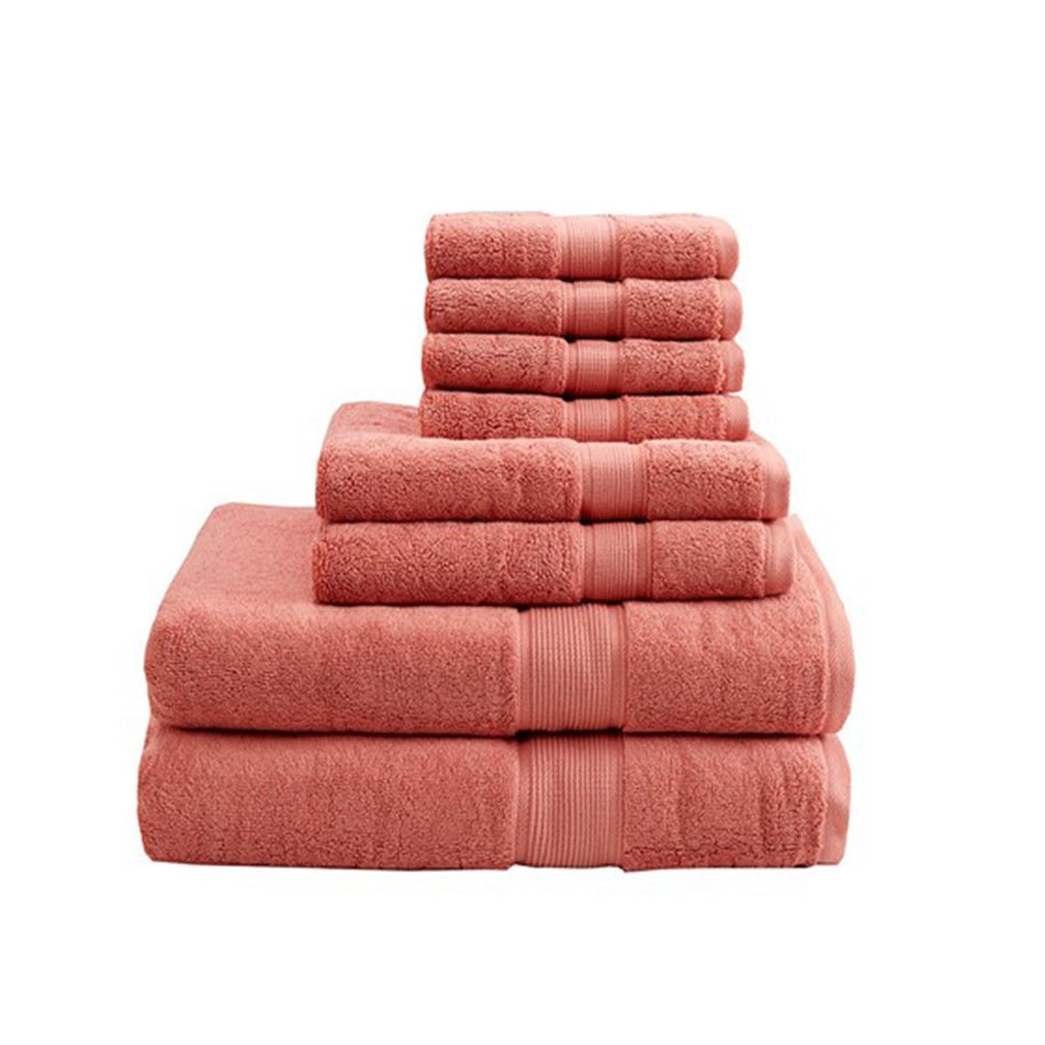 800GSM 100% Cotton 8 Piece Antimicrobial Towel Set - Coral