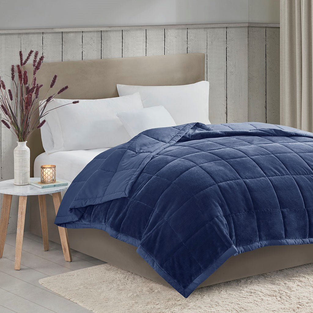 Madison Park Coleman Reversible HeiQ Smart Temperature Down Alternative Blanket - Navy - Full Size / Queen Size