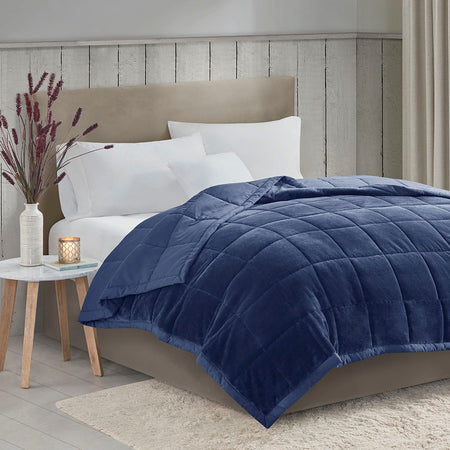 Madison Park Coleman Reversible HeiQ Smart Temperature Down Alternative Blanket - Navy - Full Size / Queen Size