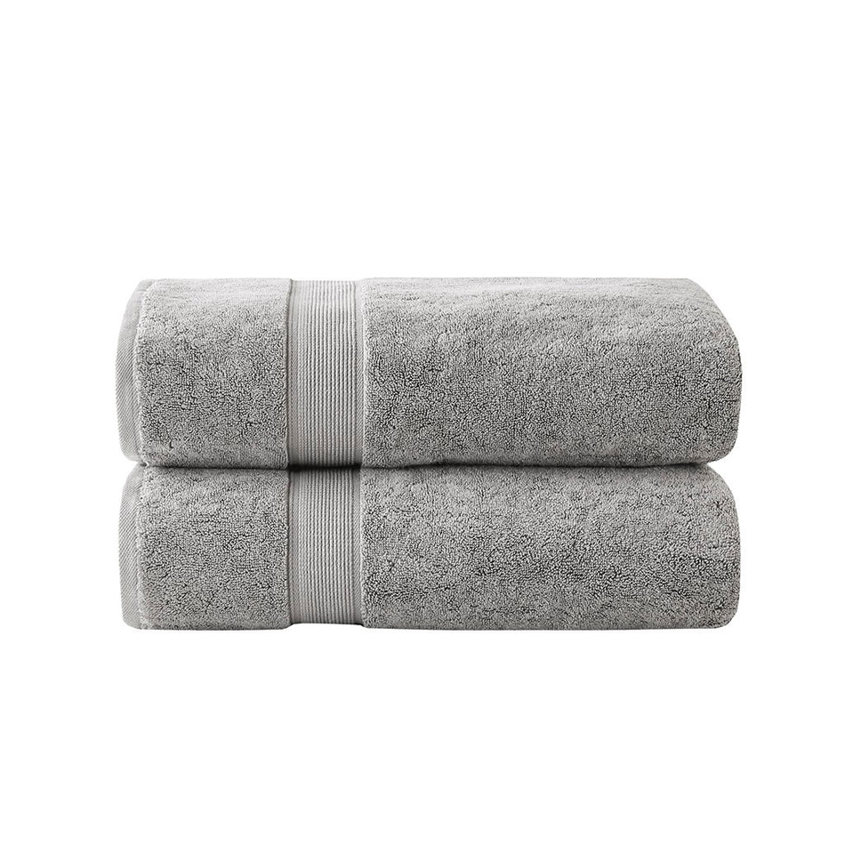 800GSM 100% Cotton Bath Sheet Antimicrobial 2 Piece Set - Silver - 34x68"