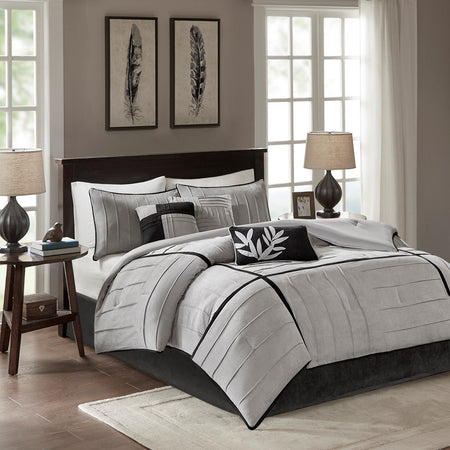 Madison Park Dune 7 Piece Comforter Set - Grey - Full Size