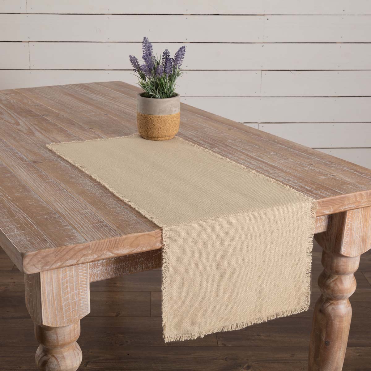 April & Olive Burlap Vintage Runner Fringed 13x36 By VHC Brands