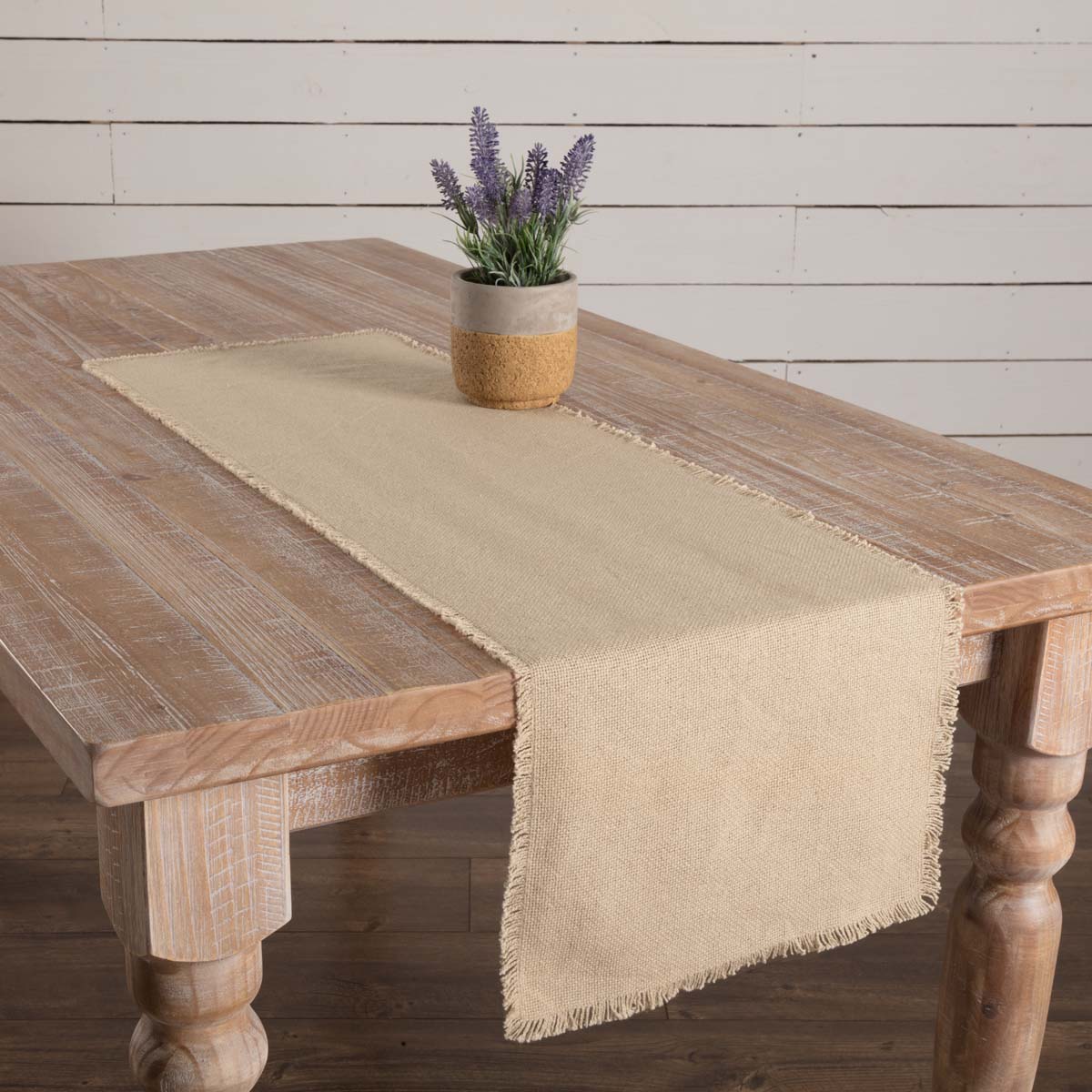 April & Olive Burlap Vintage Runner Fringed 13x48 By VHC Brands