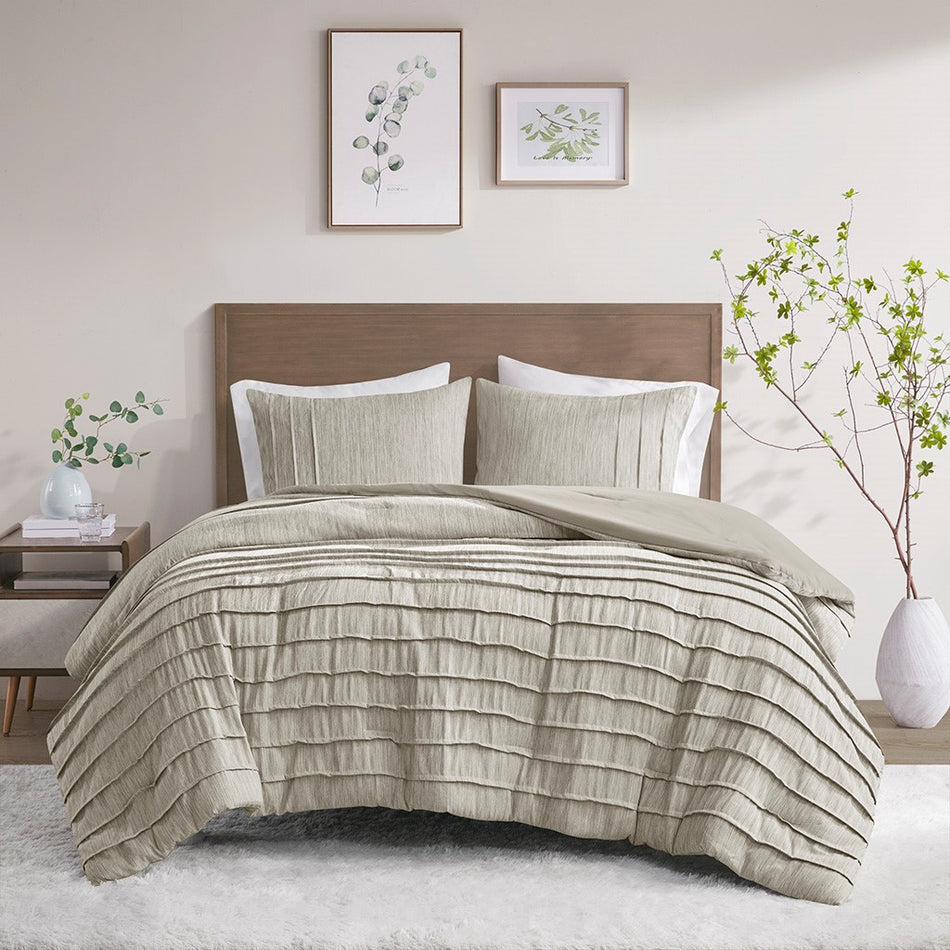 Beautyrest Maddox Striated Cationic Dyed Oversized Comforter Set with Pleats
 - Natural - Full Size / Queen Size - BR10-3868
