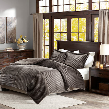 Madison Park Parker Plush Down Alternative Comforter Set - Grey - Full Size / Queen Size