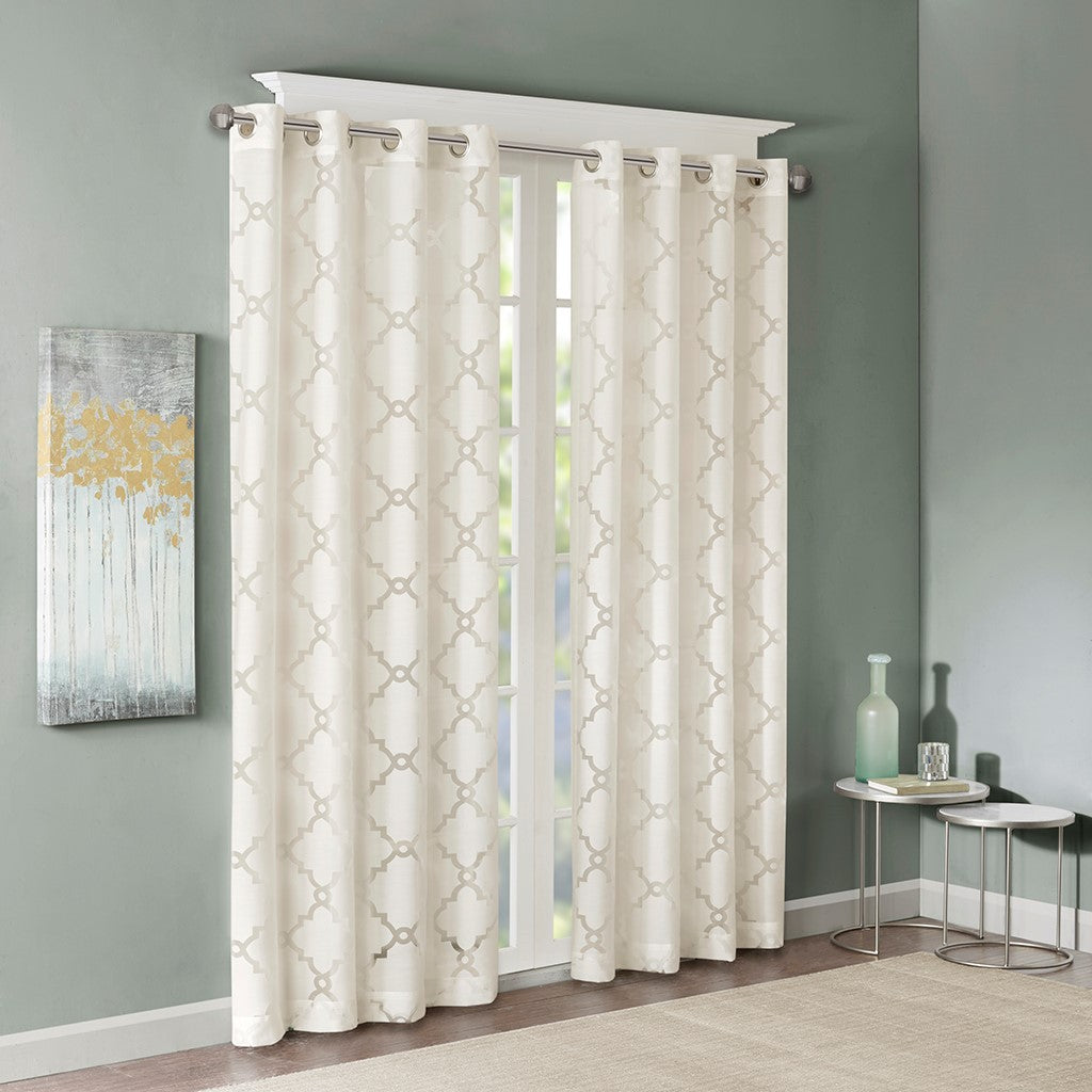 Madison Park Eden Fretwork Burnout Sheer Panel - Ivory - 50x84"