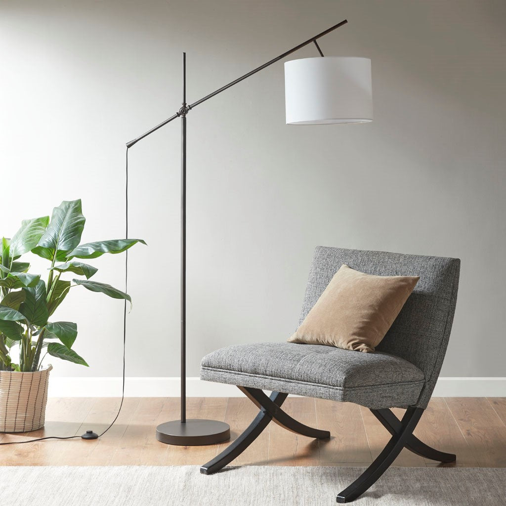 INK+IVY Keller Adjustable Arched Floor Lamp with Drum Shade - Oil Rubbed Bronze / Cream 