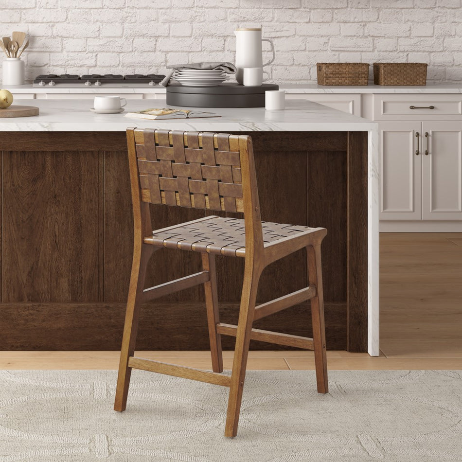 INK+IVY Oslo Faux Leather Woven Counter Stool 24"H - Brown  Shop Online & Save - ExpressHomeDirect.com