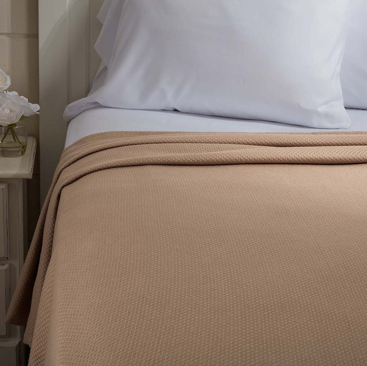 April & Olive Serenity Tan Queen Cotton Woven Blanket 90x90 By VHC Brands