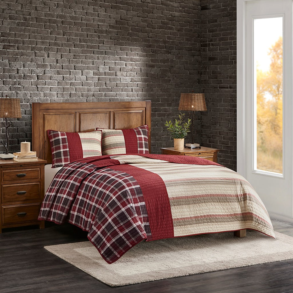 Woolrich Valley 100% Cotton Oversized Quilt Mini Set - Red - Full Size / Queen Size