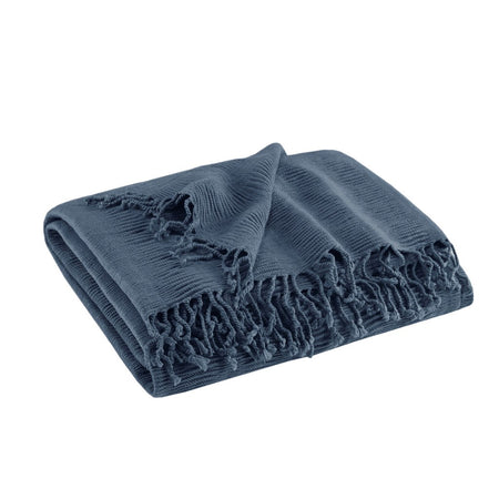 INK+IVY Reeve Ruched Throw - Navy - 50x60"