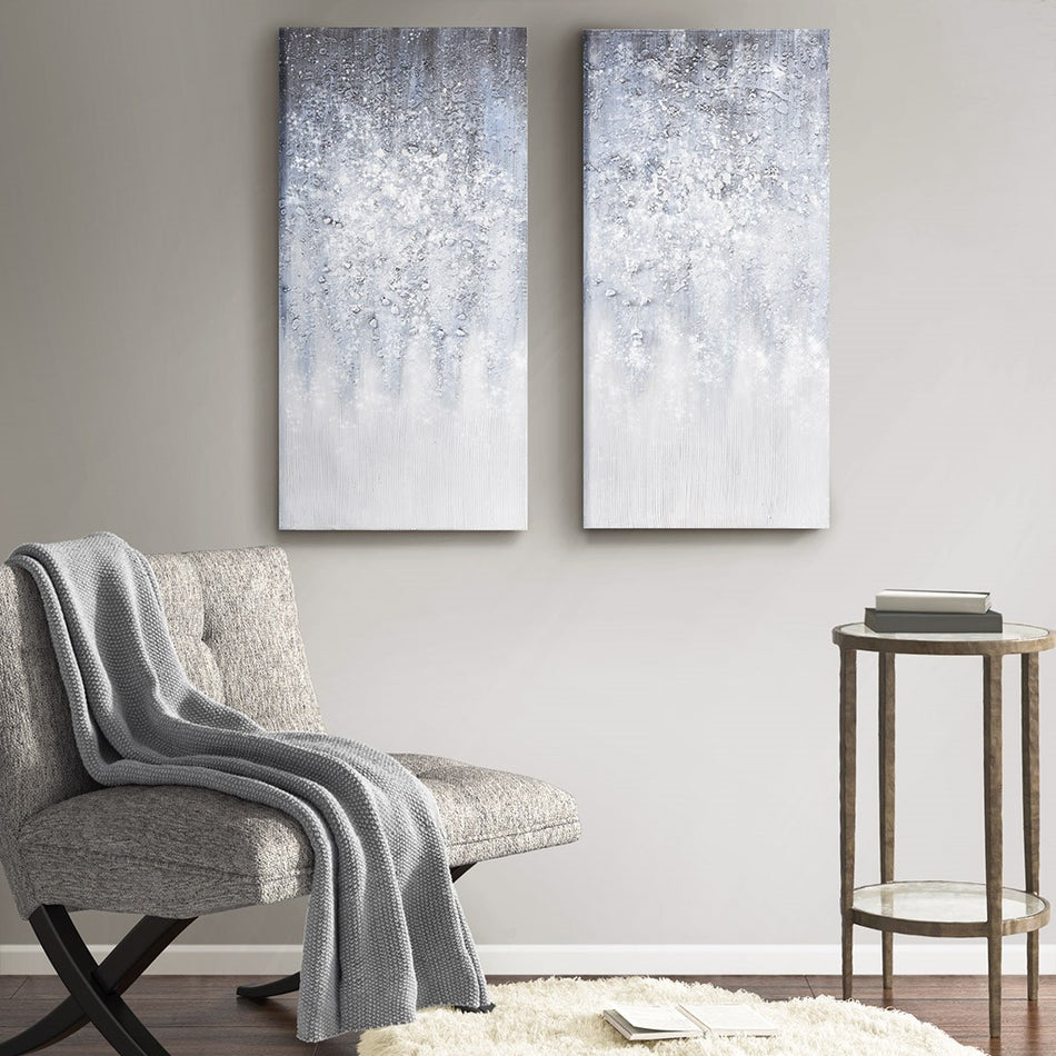 Madison Park Winter Glaze Heavy Textured Canvas with Glitter Embellishment 2 Piece Set - Blue / White 
