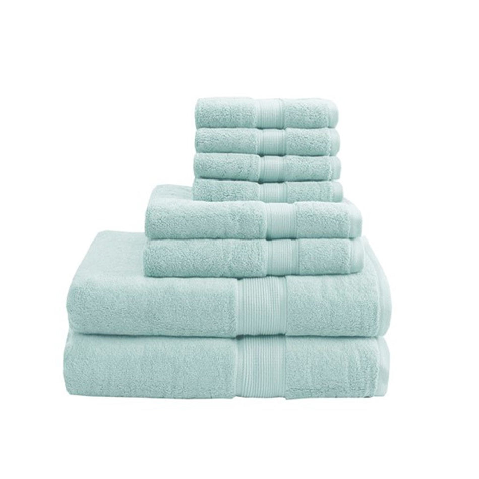 800GSM 100% Cotton 8 Piece Antimicrobial Towel Set - Aqua