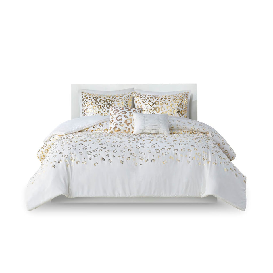 Lillie Metallic Animal Printed Duvet Cover Set - Ivory / Gold - Full Size / Queen Size