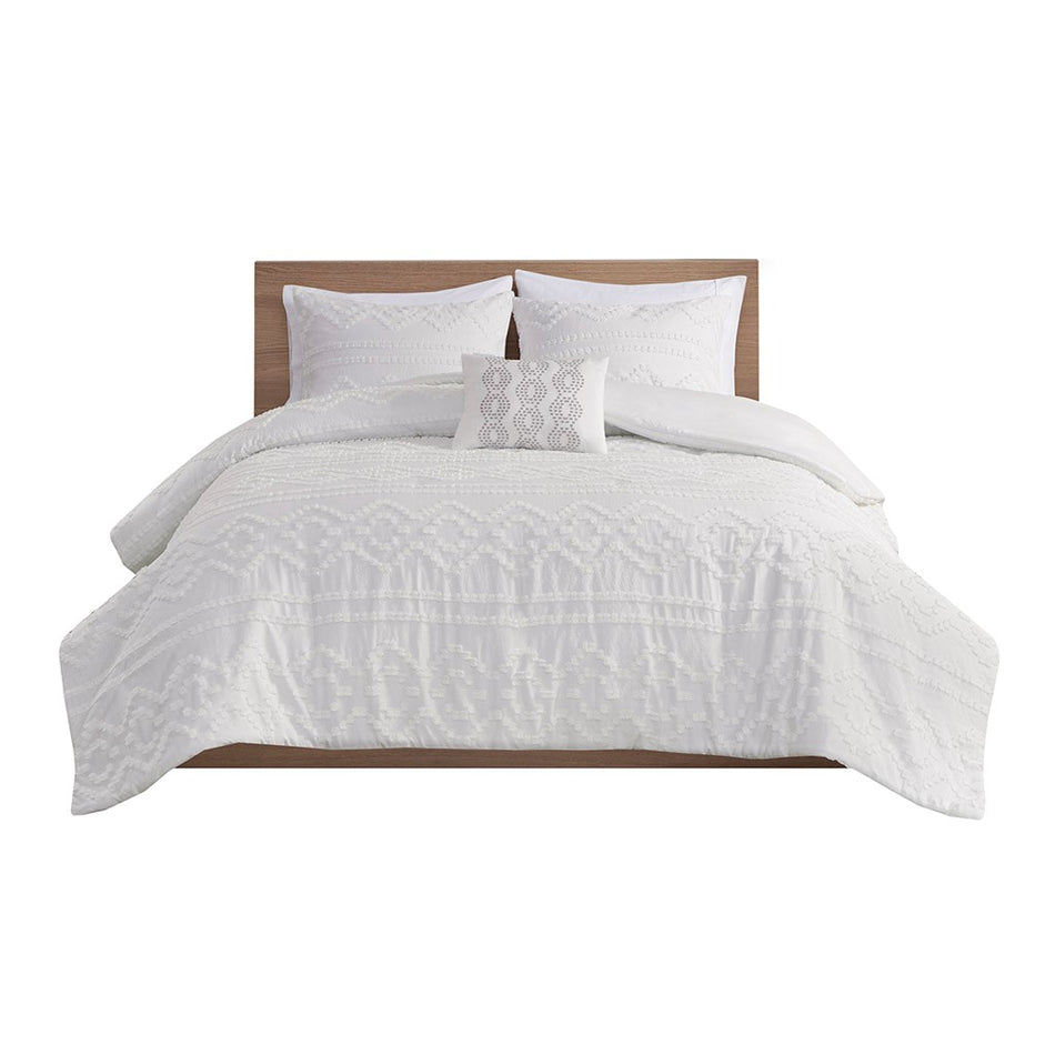 Annie Solid Clipped Jacquard Duvet Cover Set - Off White - Full Size / Queen Size