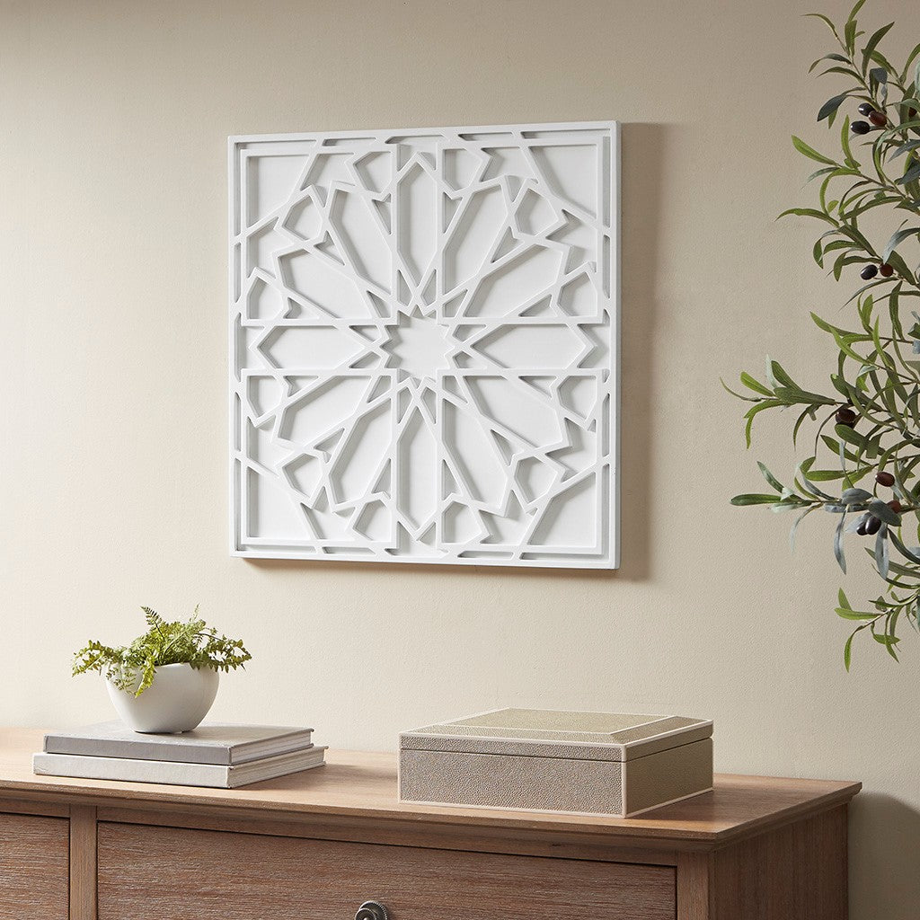 Madison Park Boho Notion Square Carved Wall Panel - Off White 