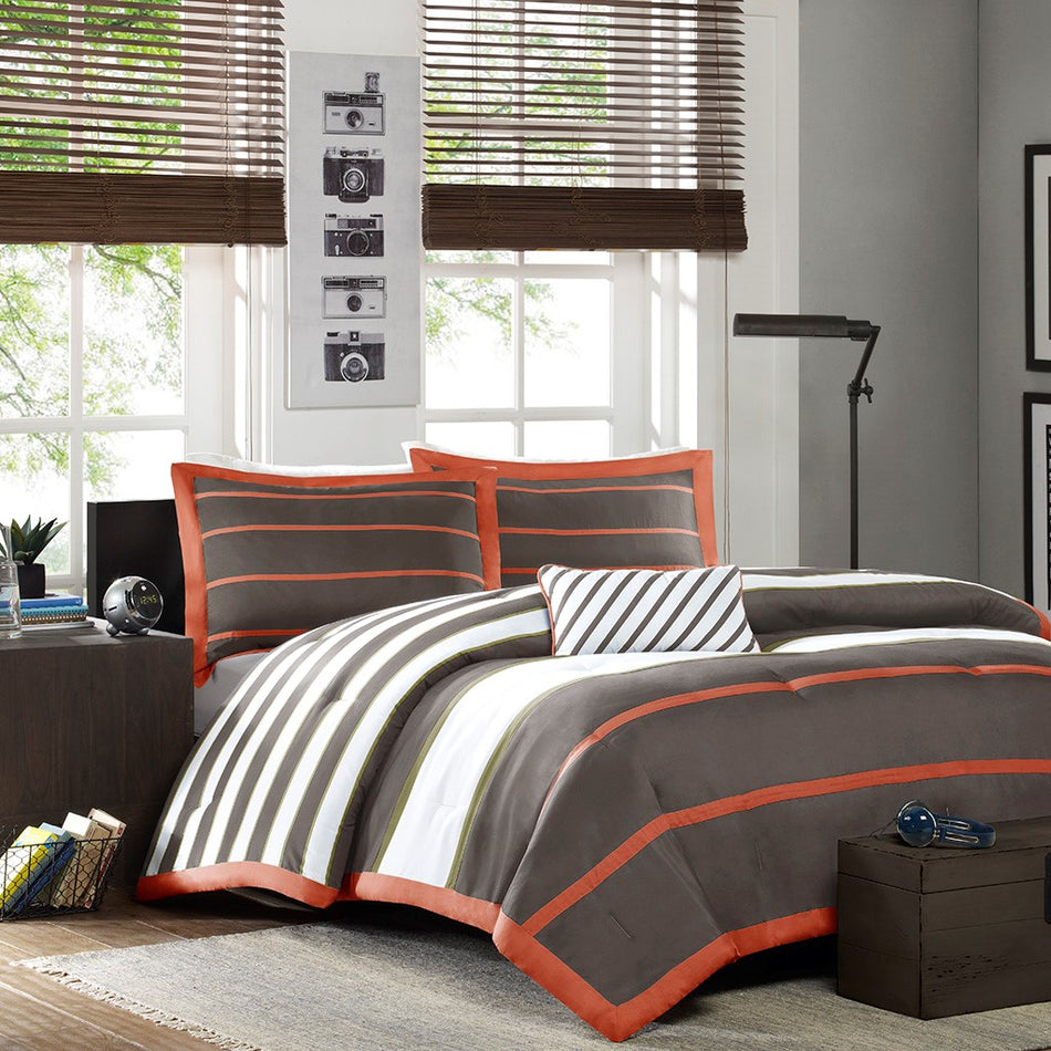 Mi Zone Ashton Comforter Set - Orange / Grey - Twin Size / Twin XL Size