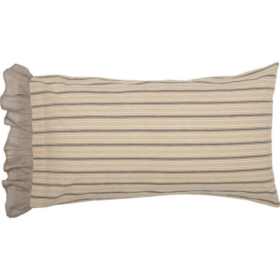 April & Olive Sawyer Mill Charcoal Stripe Ruffled King Pillow Case Set of 2 21x40 By VHC Brands