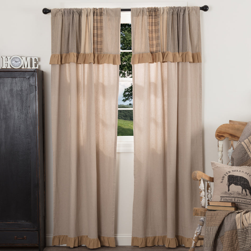 Sawyer Mill Charcoal Chambray Solid Panel with Attached Patchwork Valance Set of 2 84x40