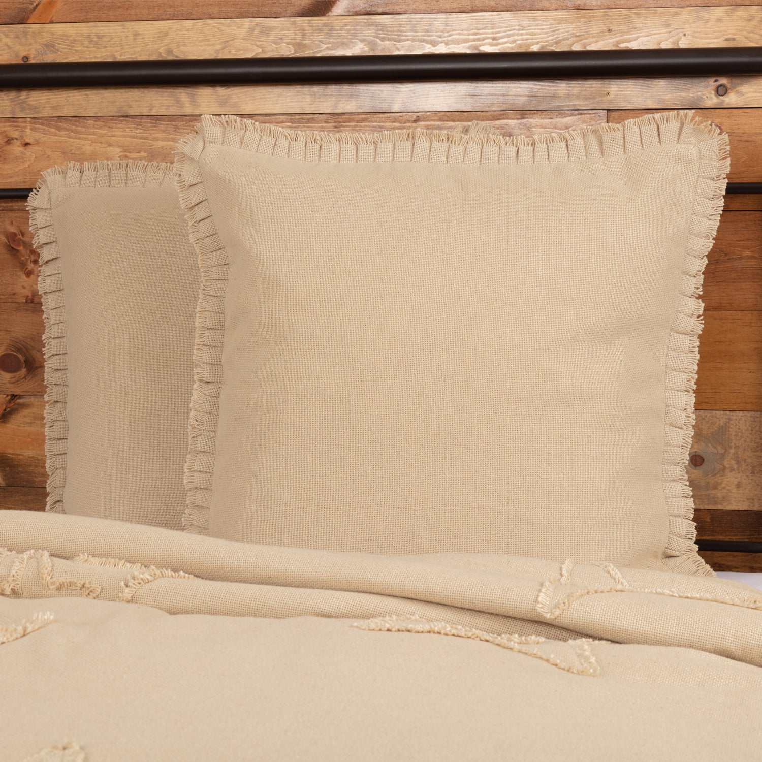 April & Olive Burlap Vintage Fabric Euro Sham w/ Fringed Ruffle 26x26 By VHC Brands
