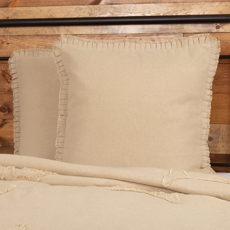 April & Olive Burlap Vintage Fabric Euro Sham w/ Fringed Ruffle 26x26 By VHC Brands