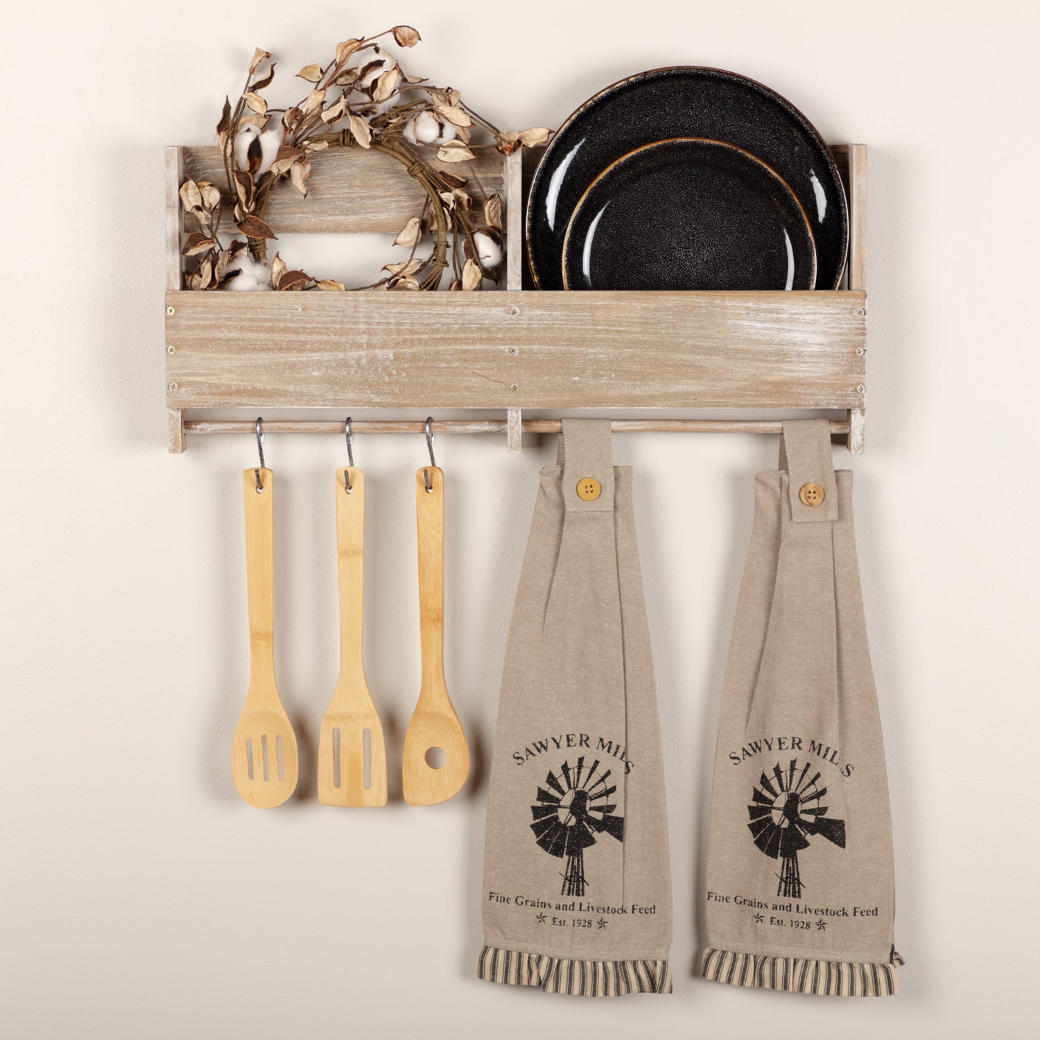 April & Olive Sawyer Mill Charcoal Windmill Button Loop Kitchen Towel Set of 2 By VHC Brands