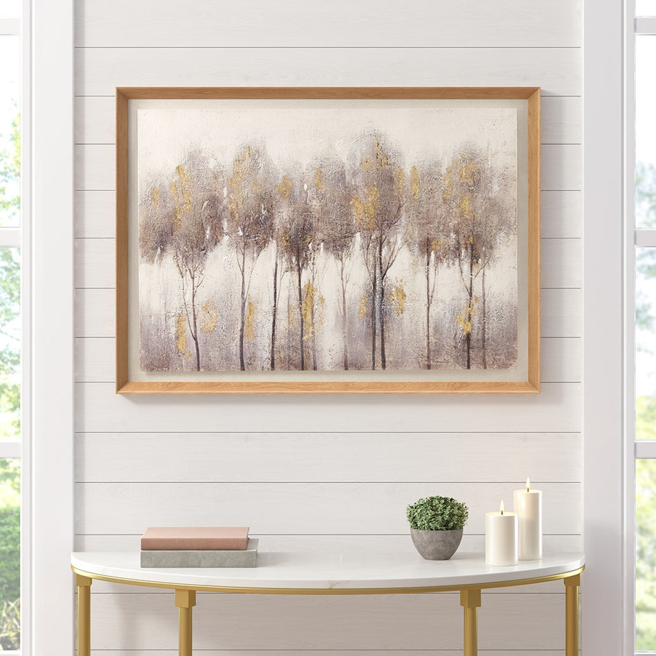 Madison Park Enchanted Forest Landscape 100% Hand Painted Framed Shadow Box Single Piece Canvas - Grey / Gold 