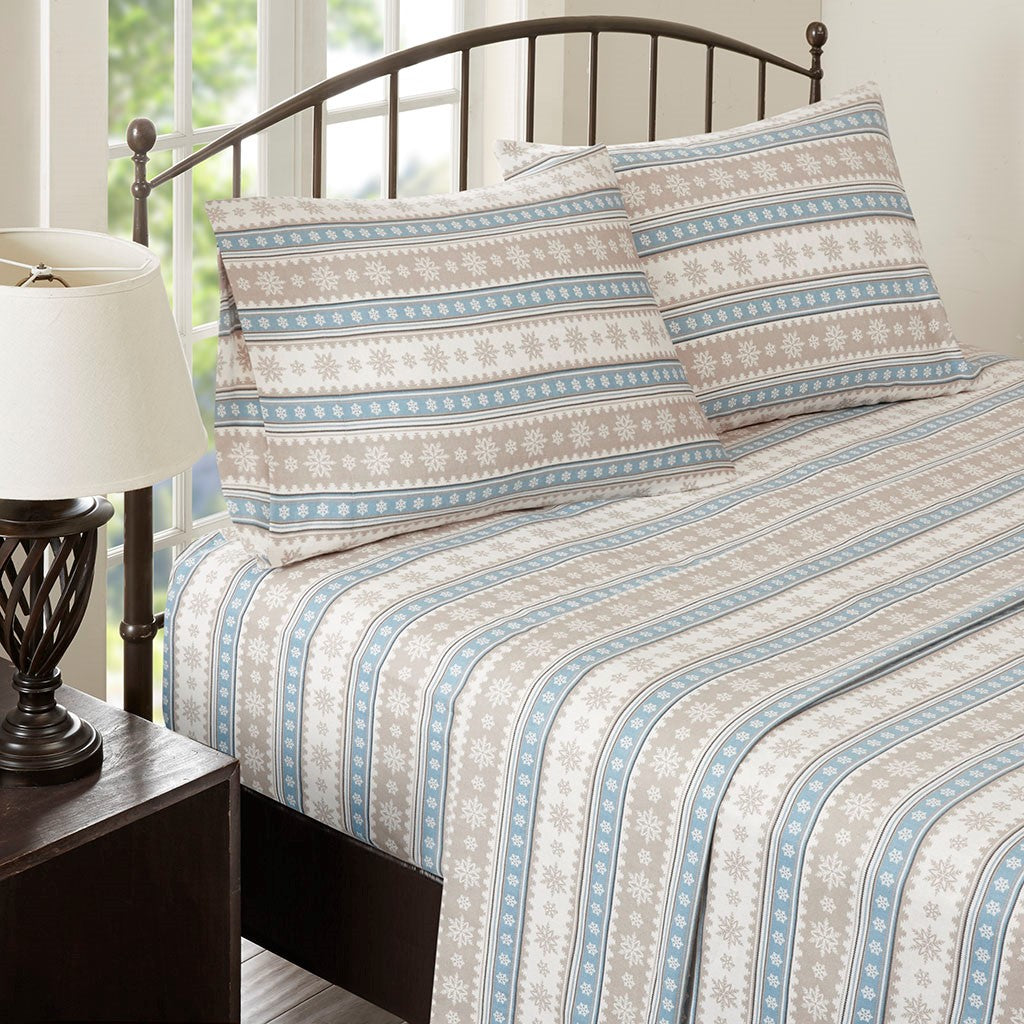 Woolrich Cotton Flannel Sheet Set - Blue Snowflake  - Queen Size Shop Online & Save - ExpressHomeDirect.com