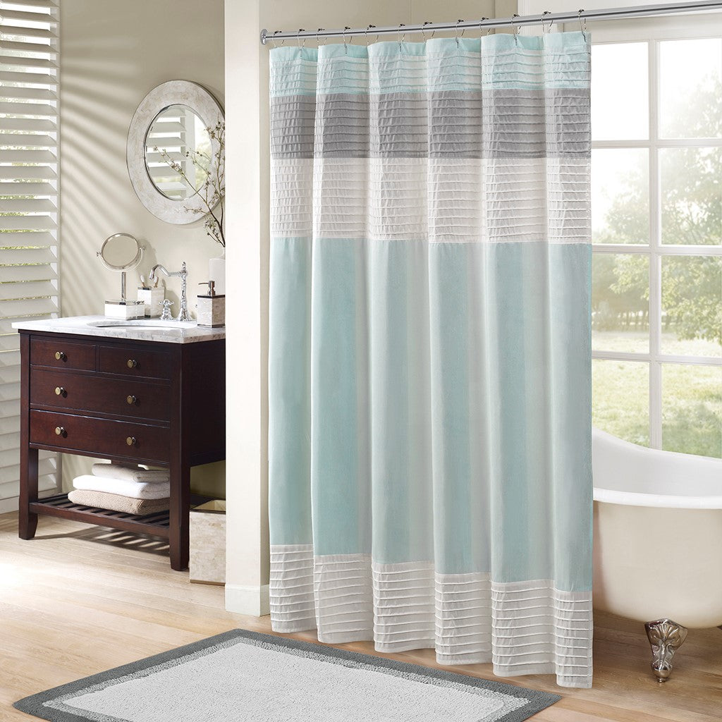 Madison Park Amherst Faux Silk Shower Curtain - Aqua - 72x72"