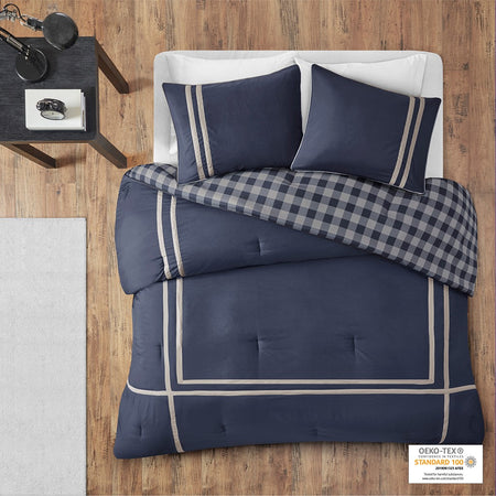 Intelligent Design Oxford Reversible Comforter Set - Navy - Twin Size / Twin XL Size