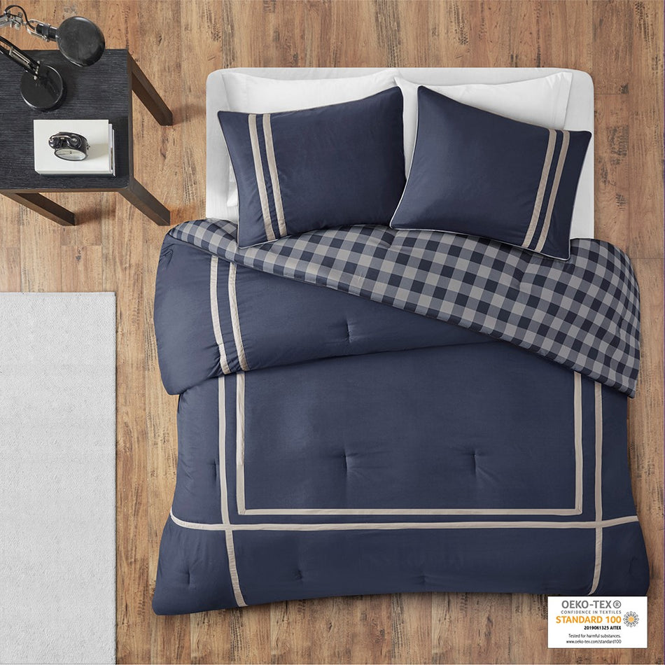 Intelligent Design Oxford Reversible Comforter Set - Navy - Full Size / Queen Size